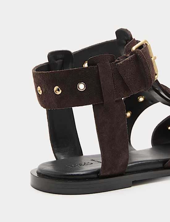Suede Eylet Detail Flat Gladiator Sandals