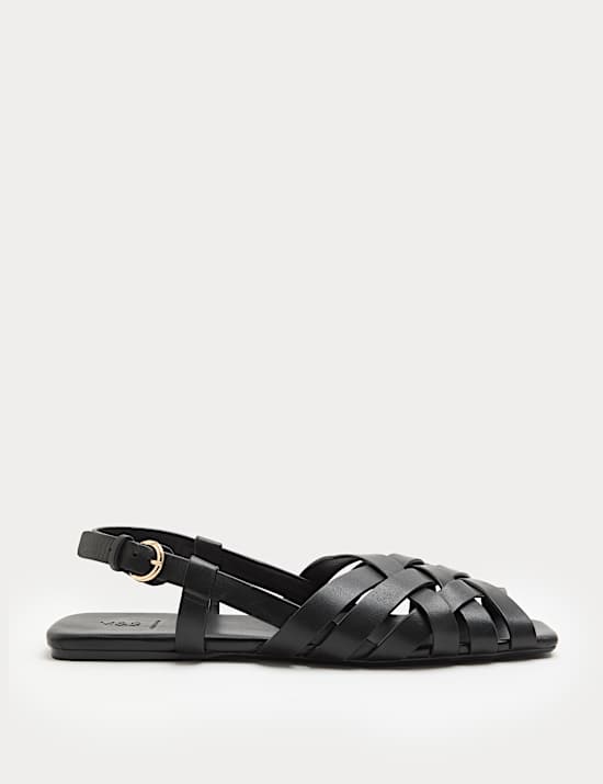 Sandales plates &agrave; bride arri&egrave;re en cuir tiss&eacute;