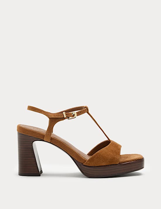 Suede T-Bar Platform Heel Sandals