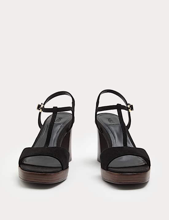Suede T-Bar Platform Heel Sandals
