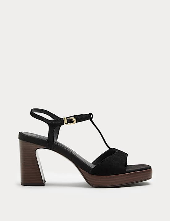 Suede T-Bar Platform Heel Sandals
