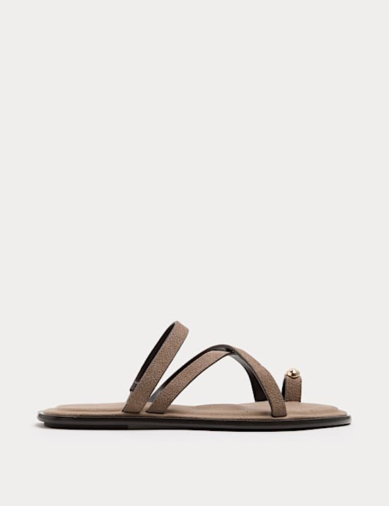 Suede Strappy Flat Toe Loop Sandals
