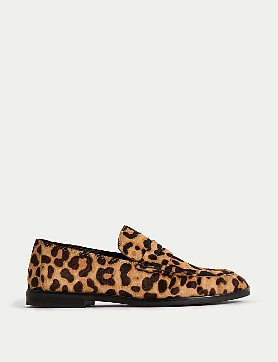 Leather Leopard Print Flat Loafers