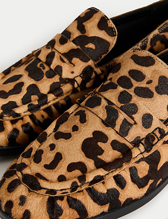 Leather Leopard Print Flat Loafers