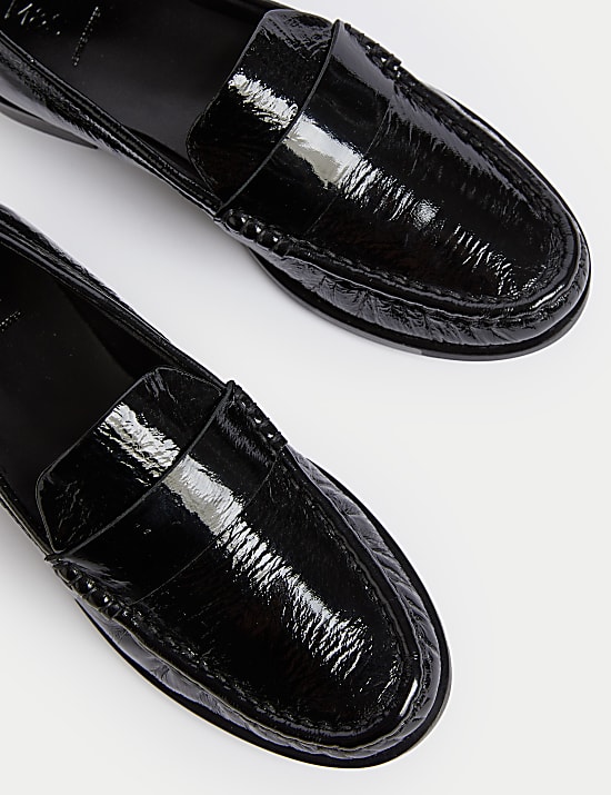 Leather Patent Block Heel Loafers
