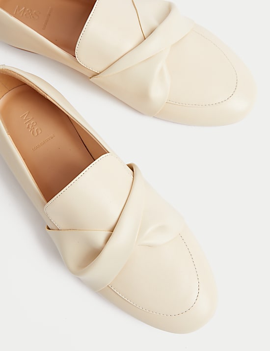 Leather Bow Slip On Loafers
