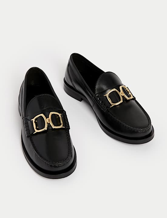 Leather Block Heel Loafers