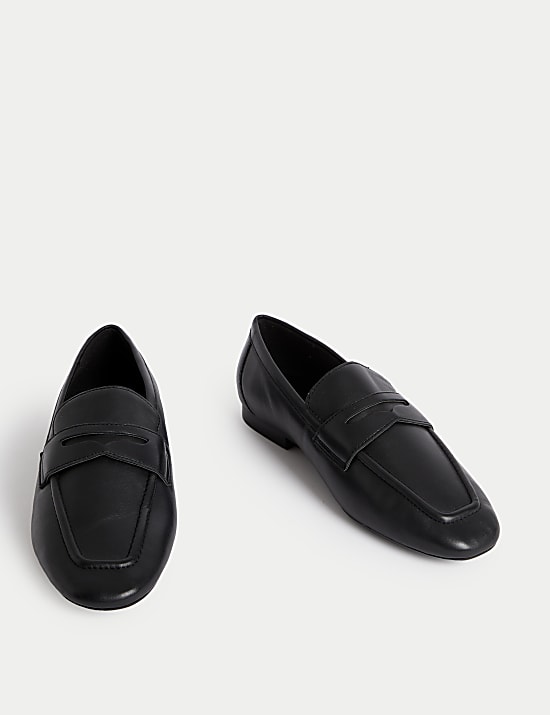 Wide Fit Leather Slip On Flat Loafers