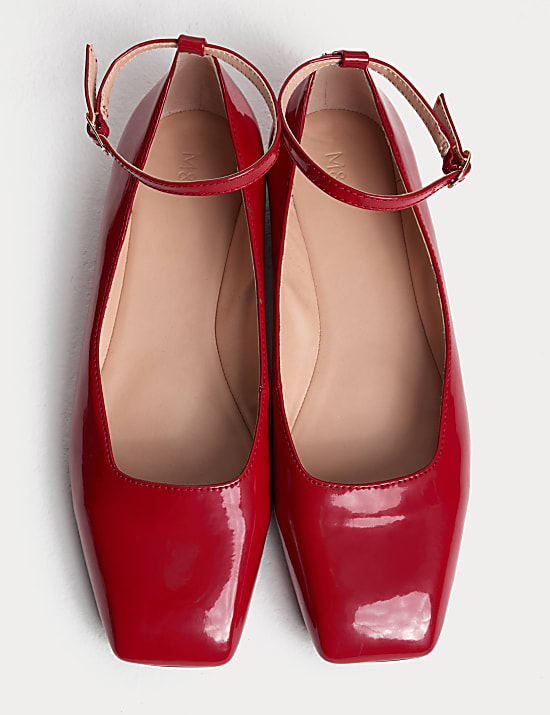 Patent Ankle Strap Flat Ballet Pumps