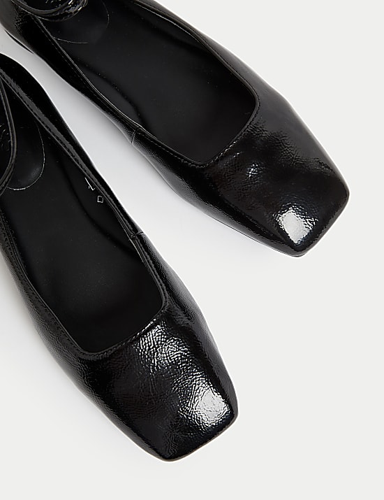 Patent Ankle Strap Flat Ballet Pumps
