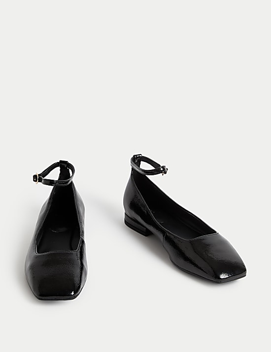 Patent Ankle Strap Flat Ballet Pumps