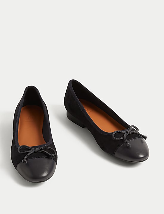 Suede Bow Flat Ballet Pumps