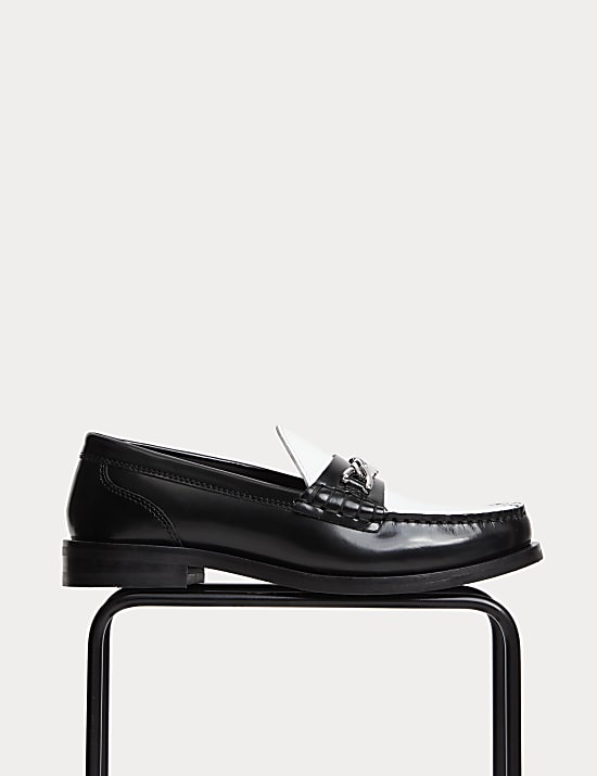 Leather Contrast Chain Detail Loafers