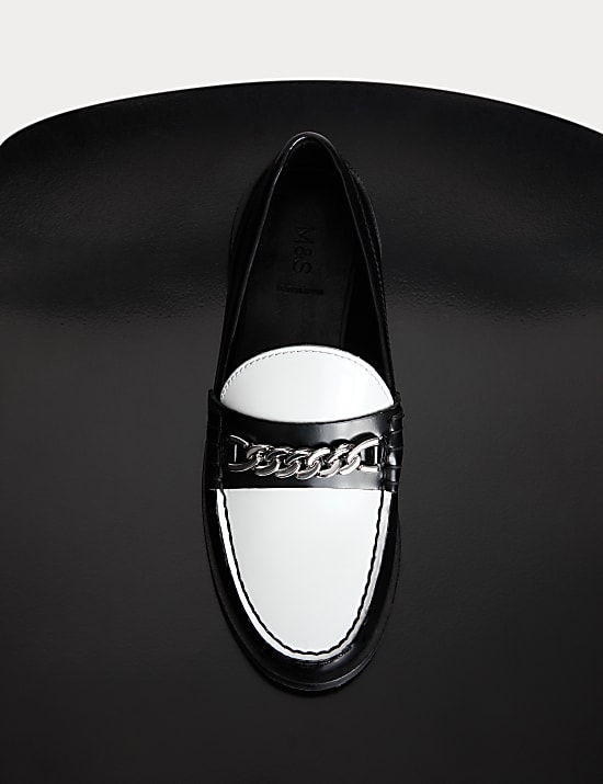 Leather Contrast Chain Detail Loafers