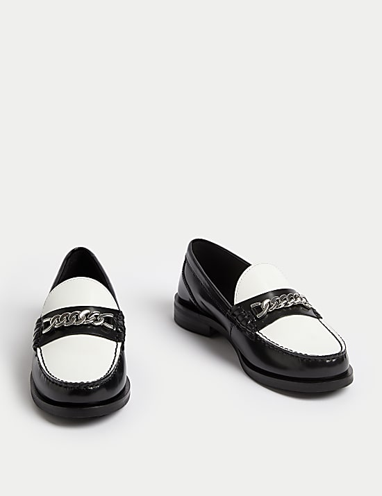 Leather Contrast Chain Detail Loafers