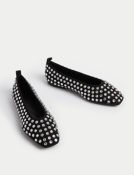 Sparkle Flat Square Toe Ballet Pumps