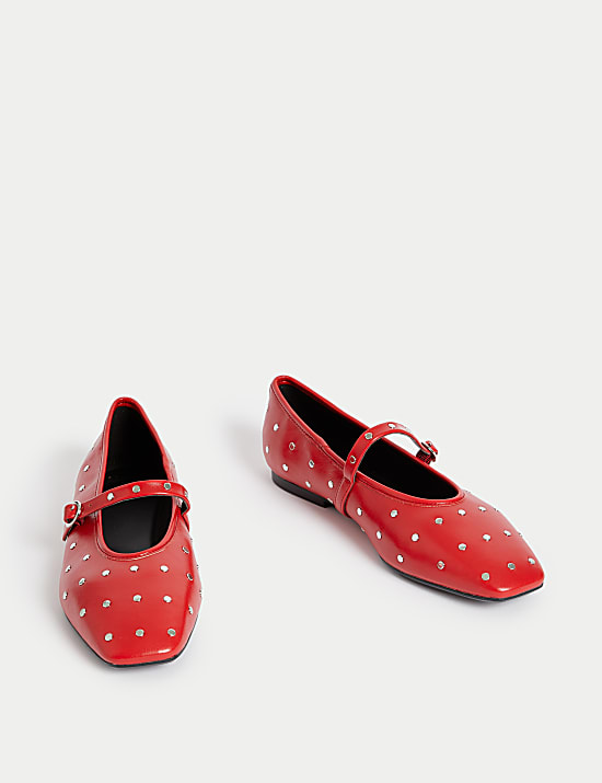 Studded Buckle Flat Ballet Pumps