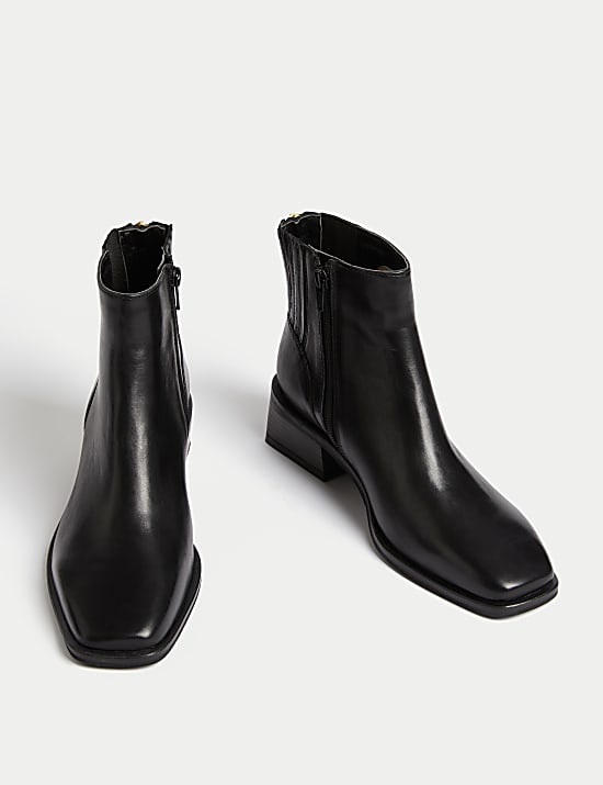 Botines de piel con puntera cuadrada y tac&oacute;n en bloque