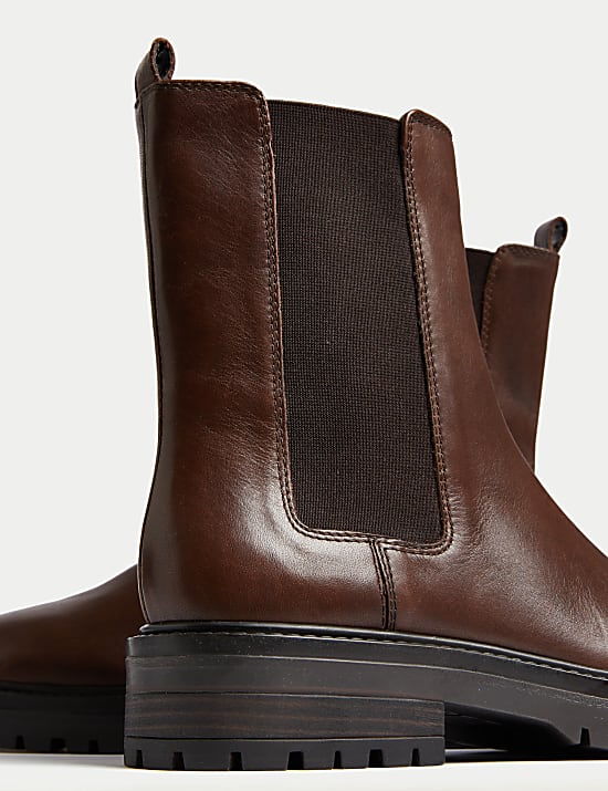 Bottines Chelsea en cuir &agrave; bout rond