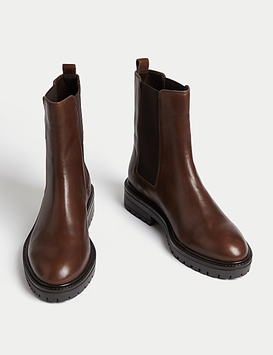 Bottines Chelsea en cuir &agrave; bout rond