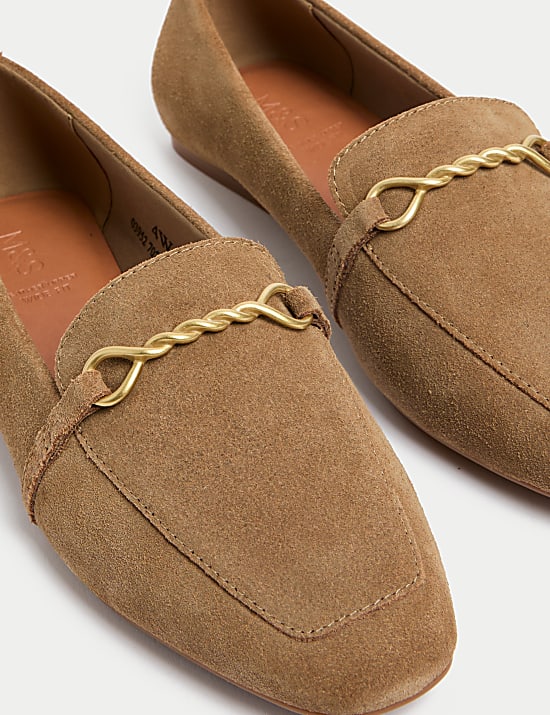 Suede Chain Detail Flat Loafers