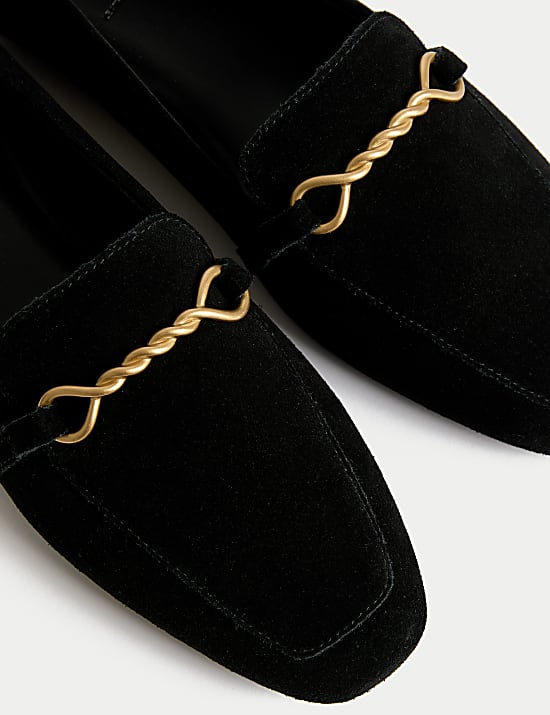 Suede Chain Detail Flat Loafers