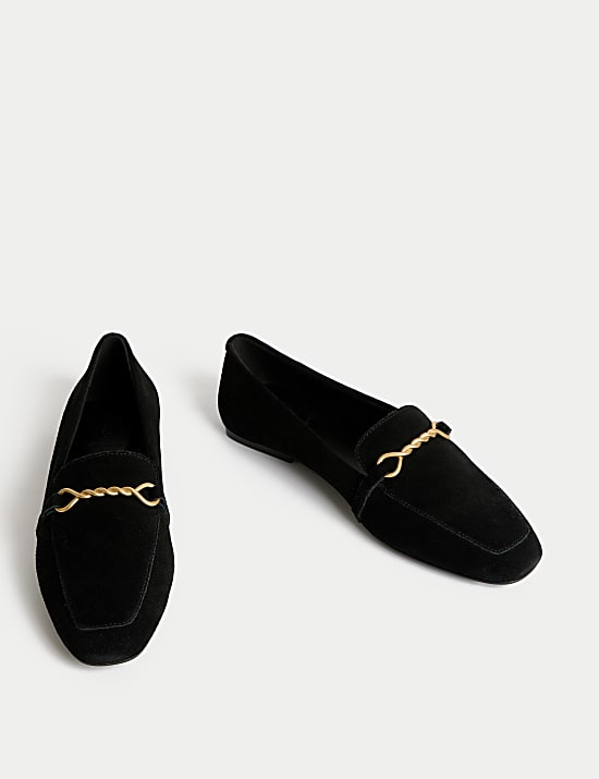 Suede Chain Detail Flat Loafers