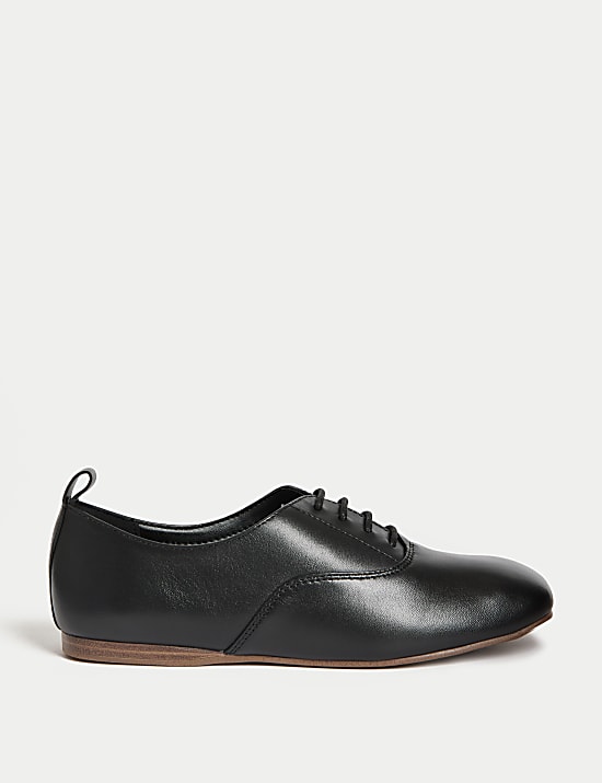 Leather Lace Up Flat Shoes