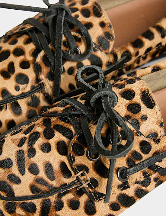 Leather Leopard Print Flat Boat Shoes