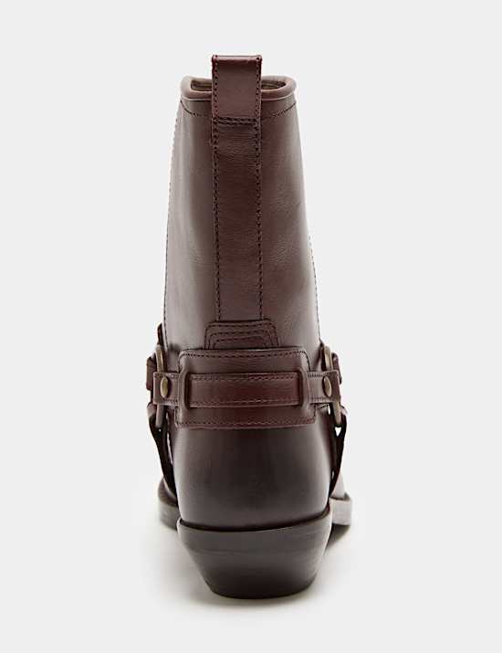 Leather Cowboy Block Heel Mid Calf Boots