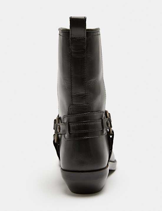 Leather Cowboy Block Heel Mid Calf Boots