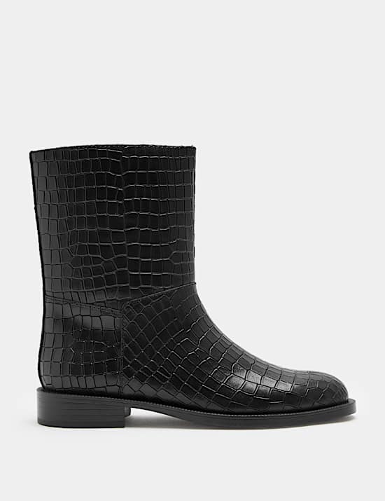 Leather Block Heel Boots