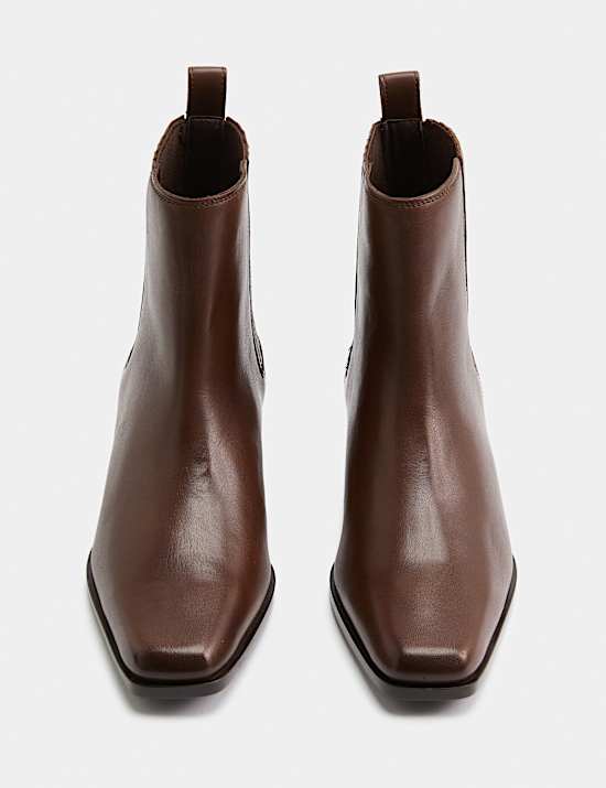 Leather Western Block Heel Ankle Boots