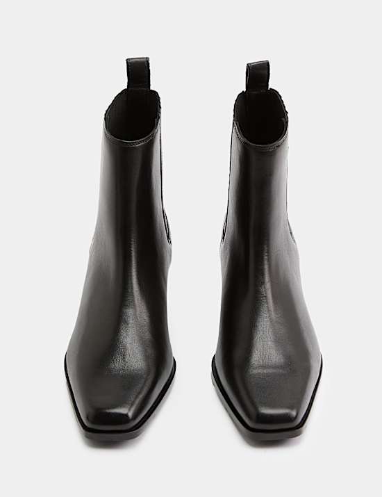 Bottines style Western en cuir &agrave; talons carr&eacute;s