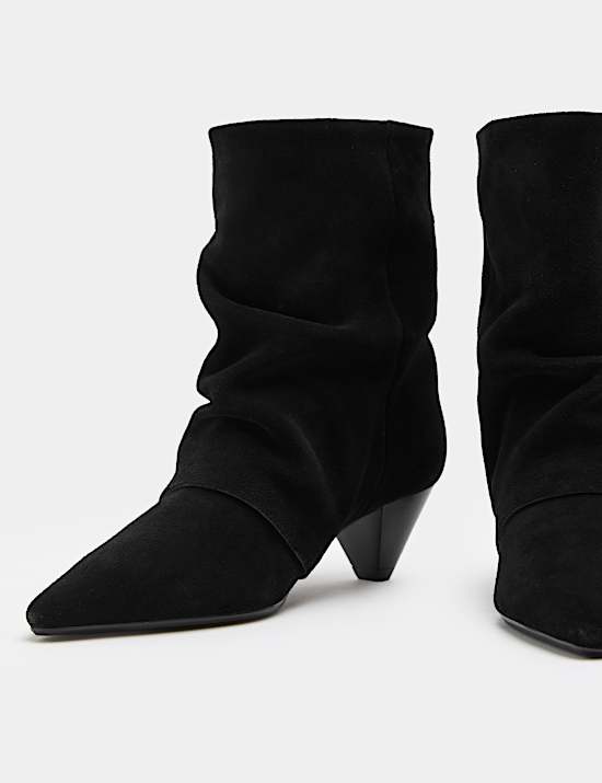 Suede Slouchy Cone Heel Pointed Ankle Boots