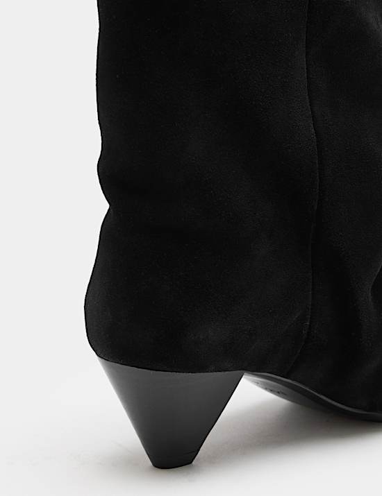 Suede Slouchy Cone Heel Pointed Ankle Boots