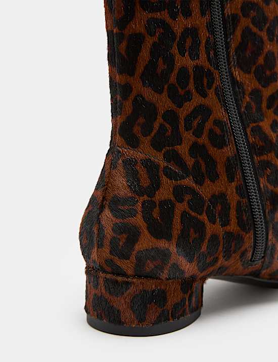 Leather Leopard Print Block Heel Sock Boots
