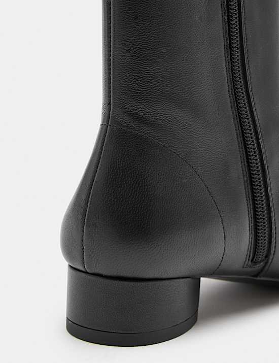 Leather Block Heel Chisel Toe Sock Boots