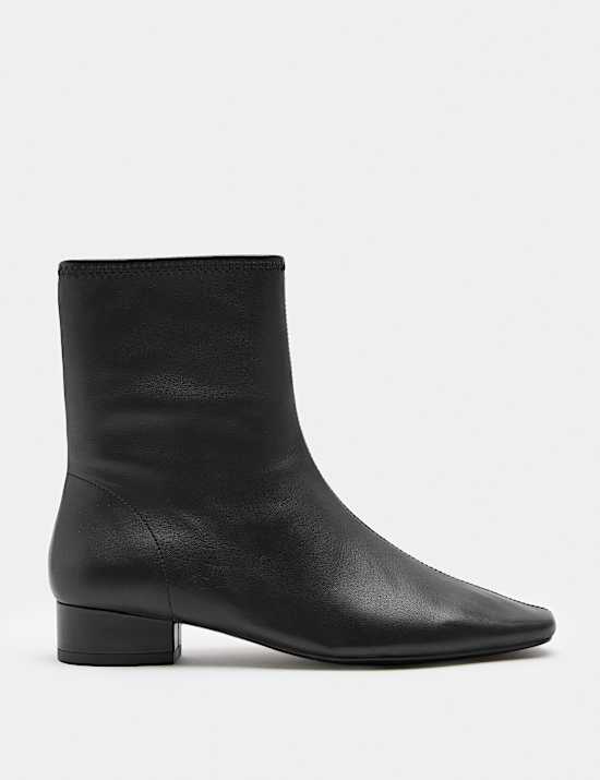 Leather Block Heel Chisel Toe Sock Boots