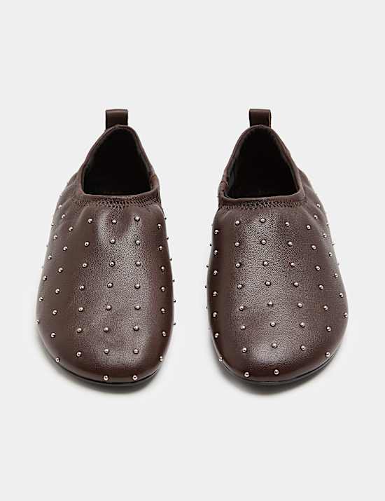 Leather Studded Flat Pumps