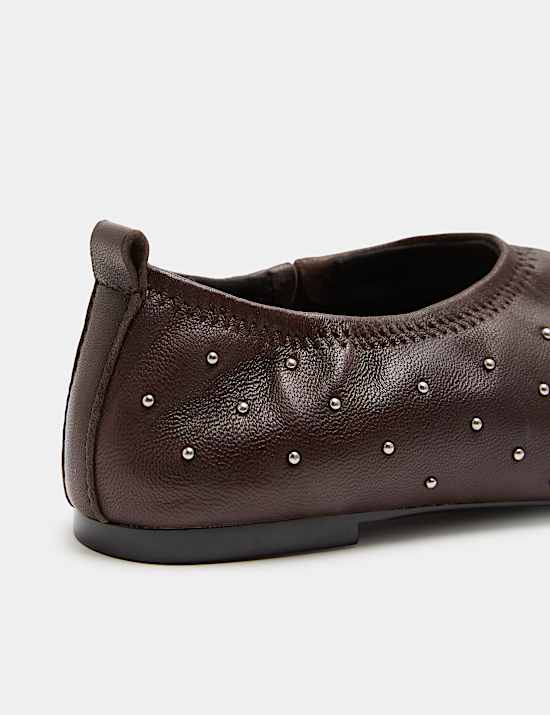 Leather Studded Flat Pumps