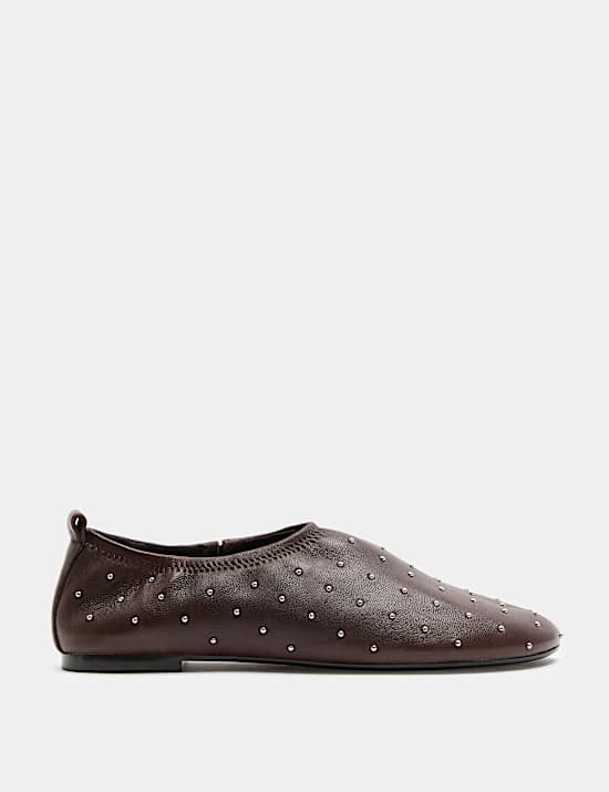 Leather Studded Flat Pumps