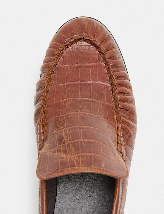 Leather Croc Ruched Loafers