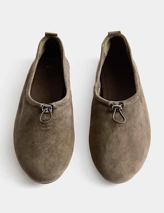 Suede Toggle Cord Flat Ballet Pumps