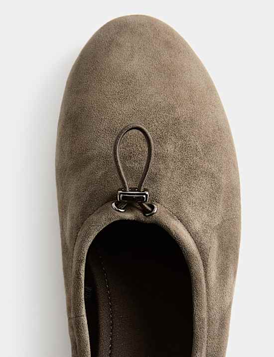 Suede Toggle Cord Flat Ballet Pumps