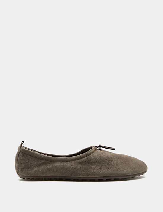 Suede Toggle Cord Flat Ballet Pumps