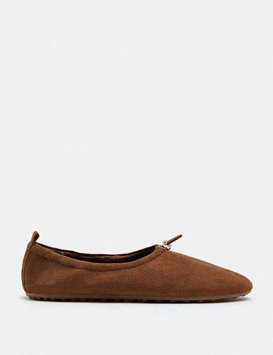 Suede Toggle Cord Flat Ballet Pumps