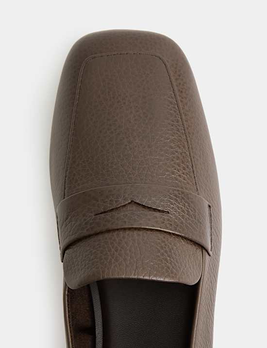 Leather Flat Square Toe Loafers