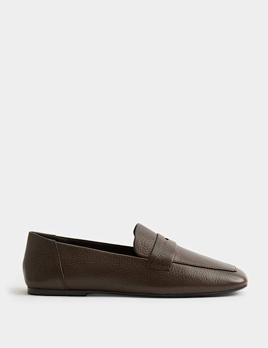 Leather Flat Square Toe Loafers
