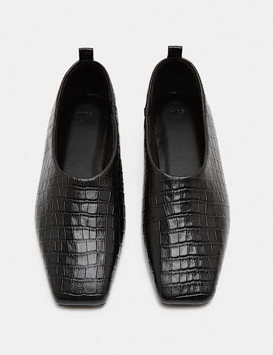 Leather Flat Square Toe Ballet Pump